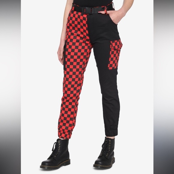 Hot Topic Pants - Hot topic Red & Black Checker‎ Split Cargo Jogger Pants